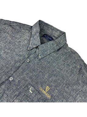 Guiness x Lee Valley Men's Cotton/Linen L/S Chambray Button Shirt Blue • XL